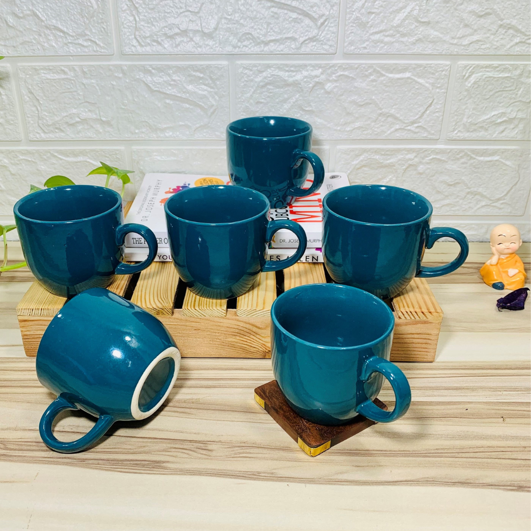 Homefrills Premuim Stoneware Glossy Green Solid Colour Ceramic Stylish Tea/Coffee Cups Set of 6